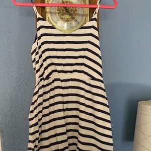 White and dark navy striped LC dress